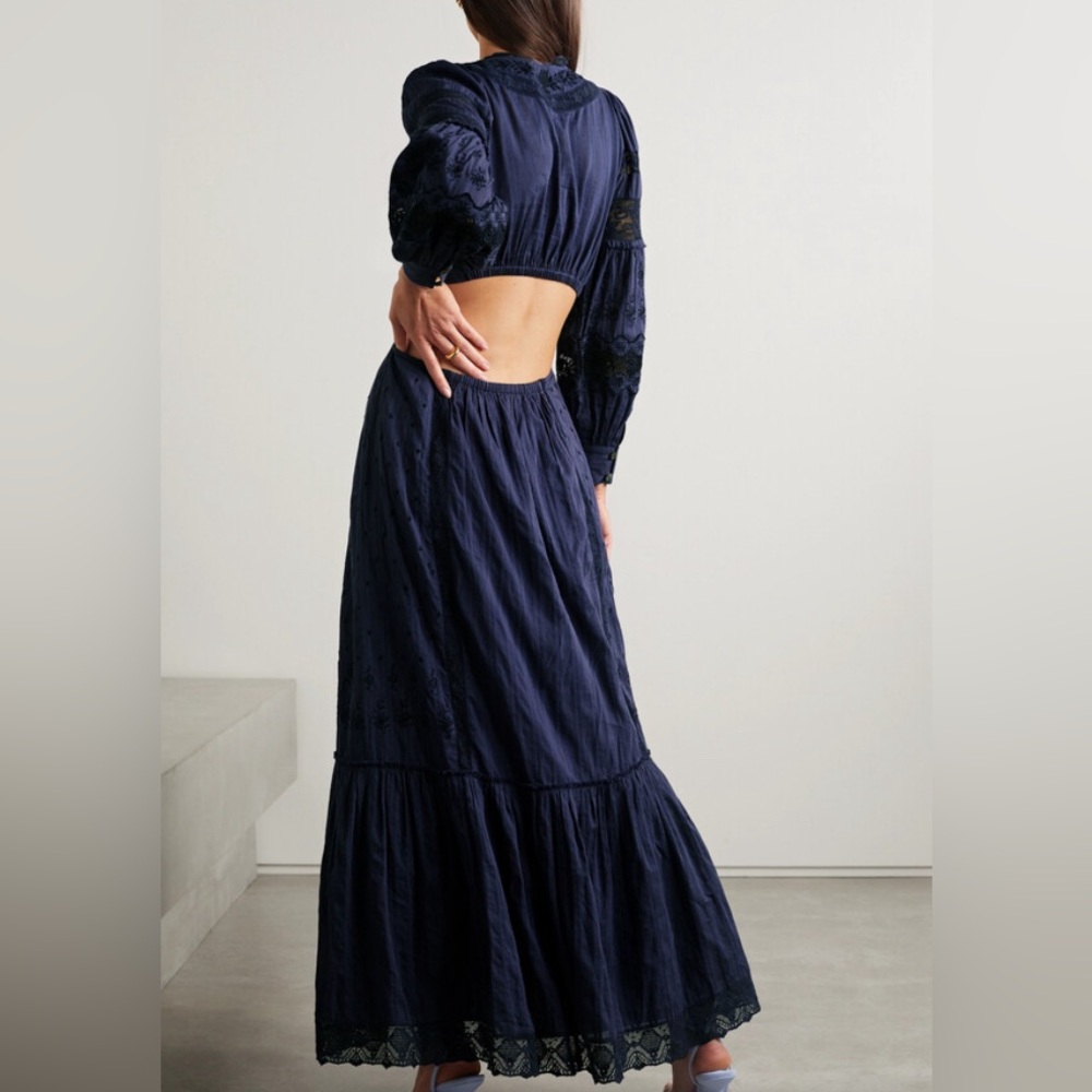 LoveShackFancy Aneesha Cutout Embroidered Cotton-voile Maxi Dress Blue XS - Picture 2 of 10